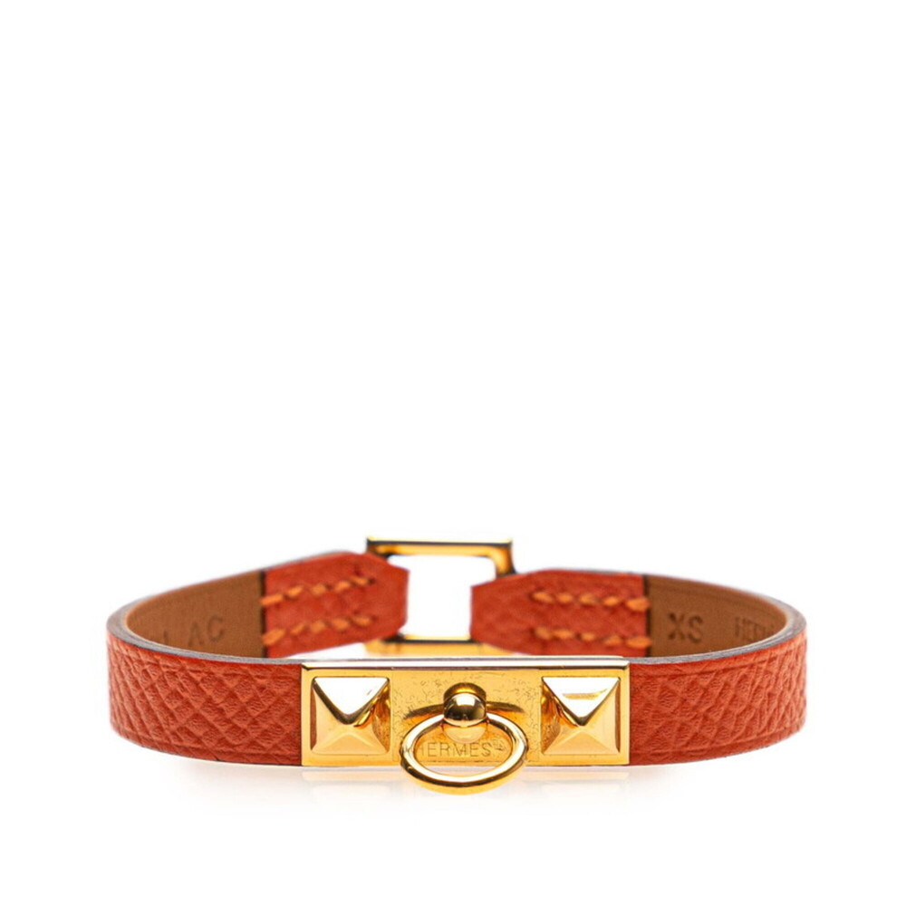 HERMES Orange Leather Charm Bracelet